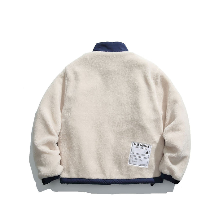 Men's Teddy Fleece Jacket with Stand-Up Collar, Full Zip and Contrast Trim Mune Fashion