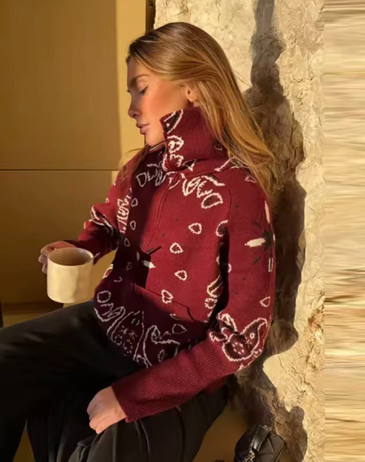 Women turtleneck sweater with allover bandana jacquard Mune Fashion