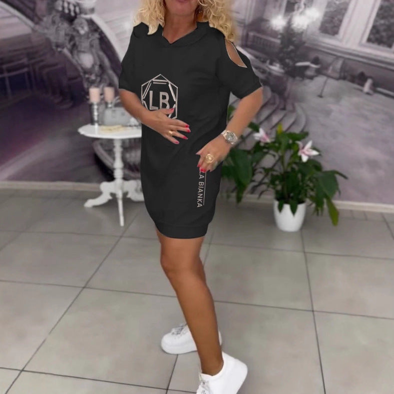 Women nan sporty hoodie tunic dress with shoulder cutouts and logo print Mune Fashion