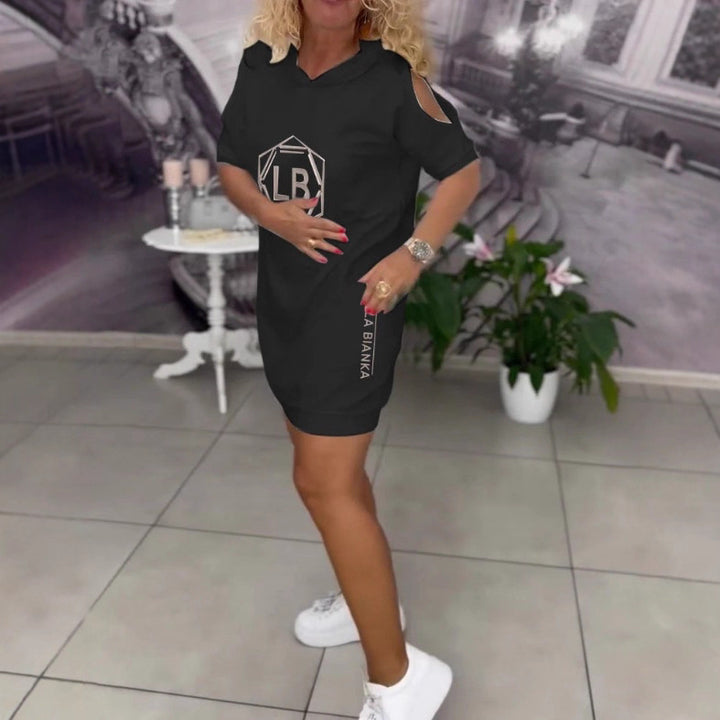 Women nan sporty hoodie tunic dress with shoulder cutouts and logo print Mune Fashion