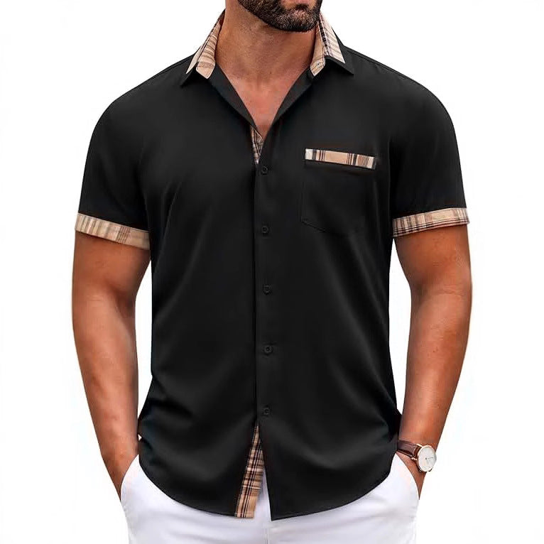 Men's Short-Sleeve Shirt with Classic Check Pattern and Modern Cut Mune