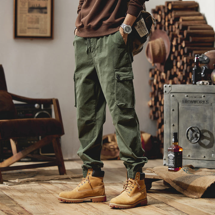 Herren Lässige Canvas-Cargojogginghose mit elastischem Saum, Klapp‑Cargo‑Taschen und verstärkten Knien Mune Fashion