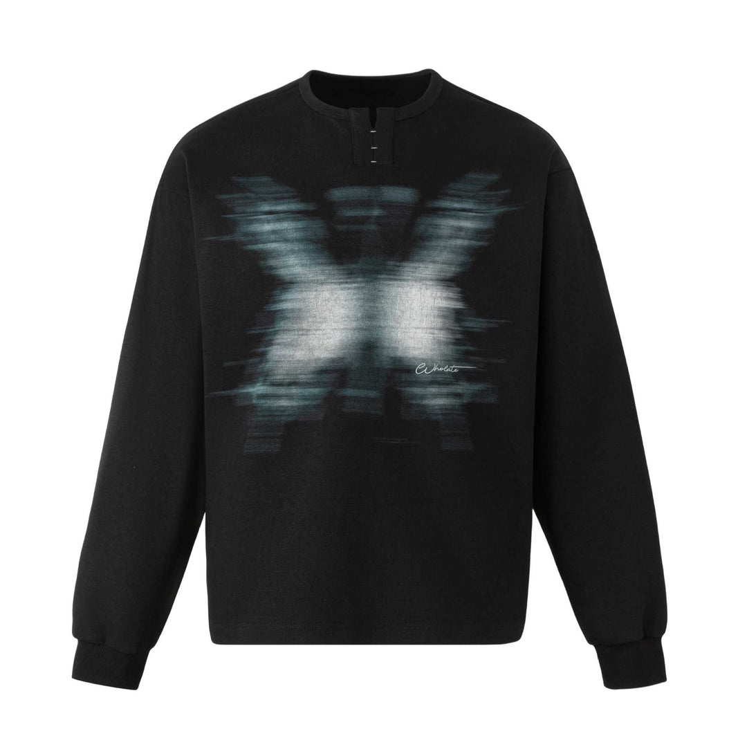 Unisex Oversized Sweatshirt with short Henley placket and blurred graphic print Mune Fashion