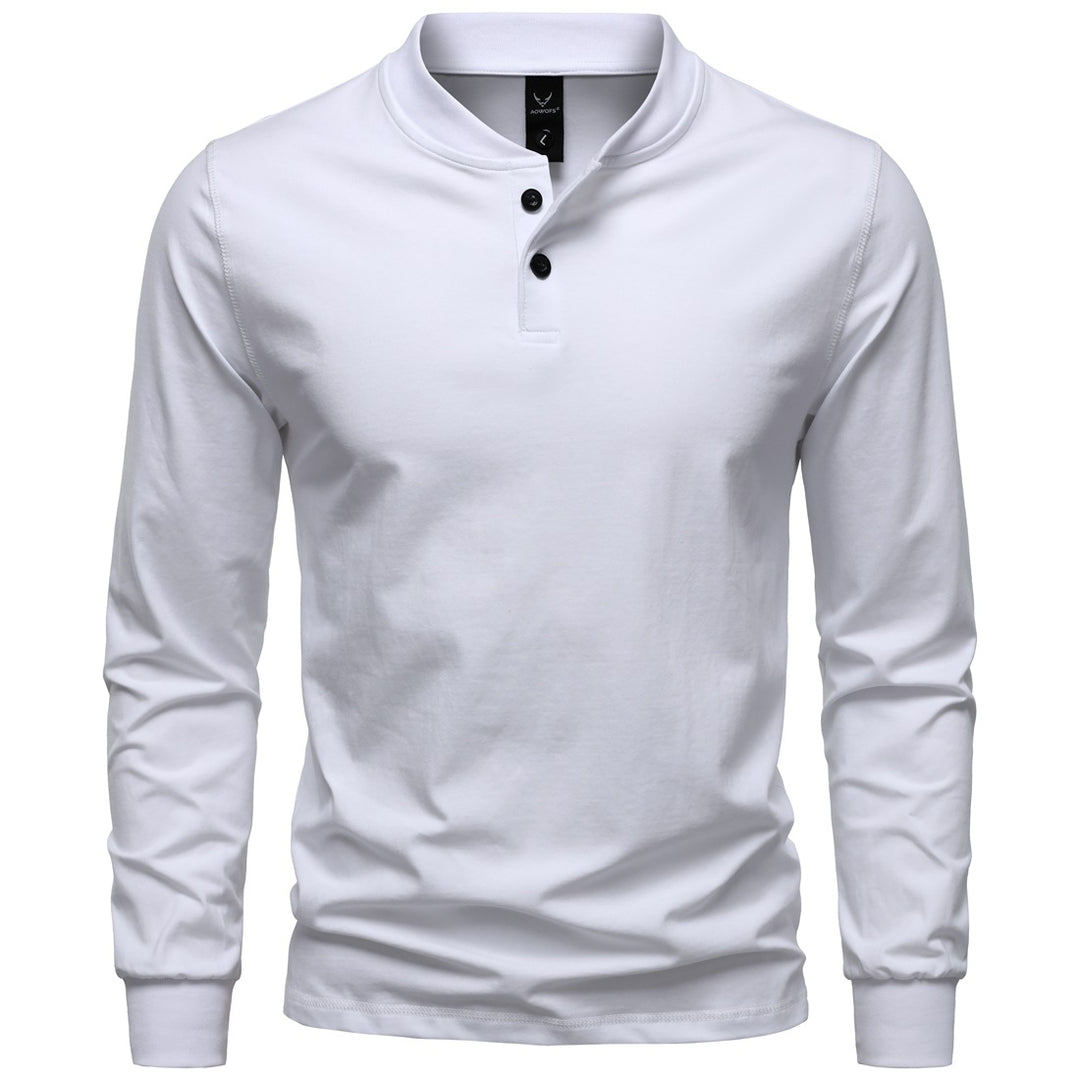 Men's Long Sleeve Henley Shirt with Stand Collar and Double Button Placket, Slim Fit, Cotton Blend Mune Fashion
