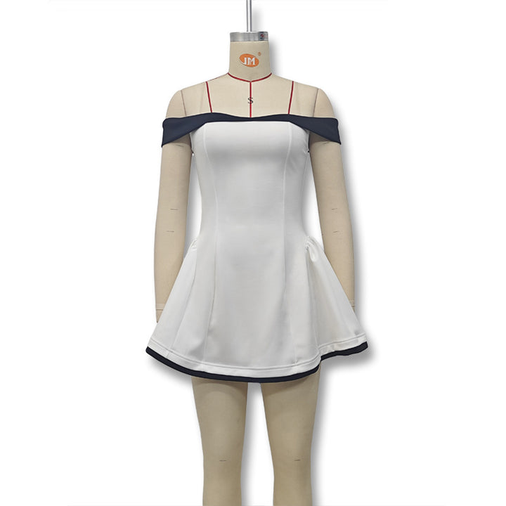 Women's short off-the-shoulder A-line dress with heart neckline, fitted bodice and side pockets Mune Fashion