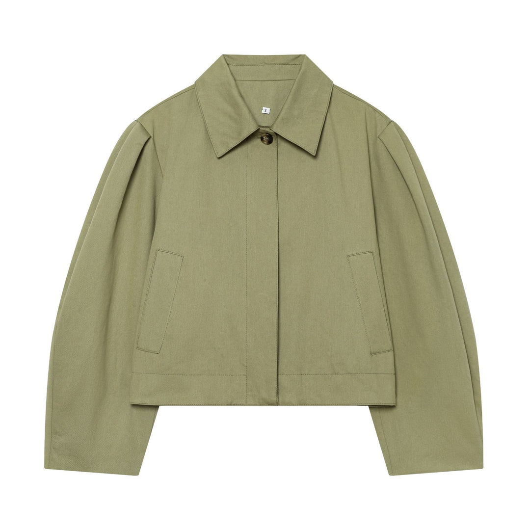 Women's Cropped Boxy Utility Jacket with Pleats and Flap Pockets Mune Fashion