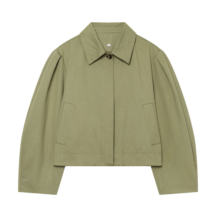 Women's Cropped Boxy Utility Jacket with Pleats and Flap Pockets Mune Fashion