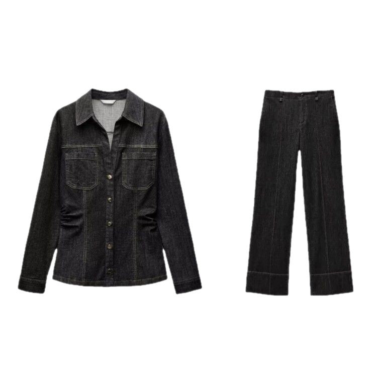 Women's high-waisted wide flare trousers in corduroy look with visible center seam and wide cuff Mune Fashion