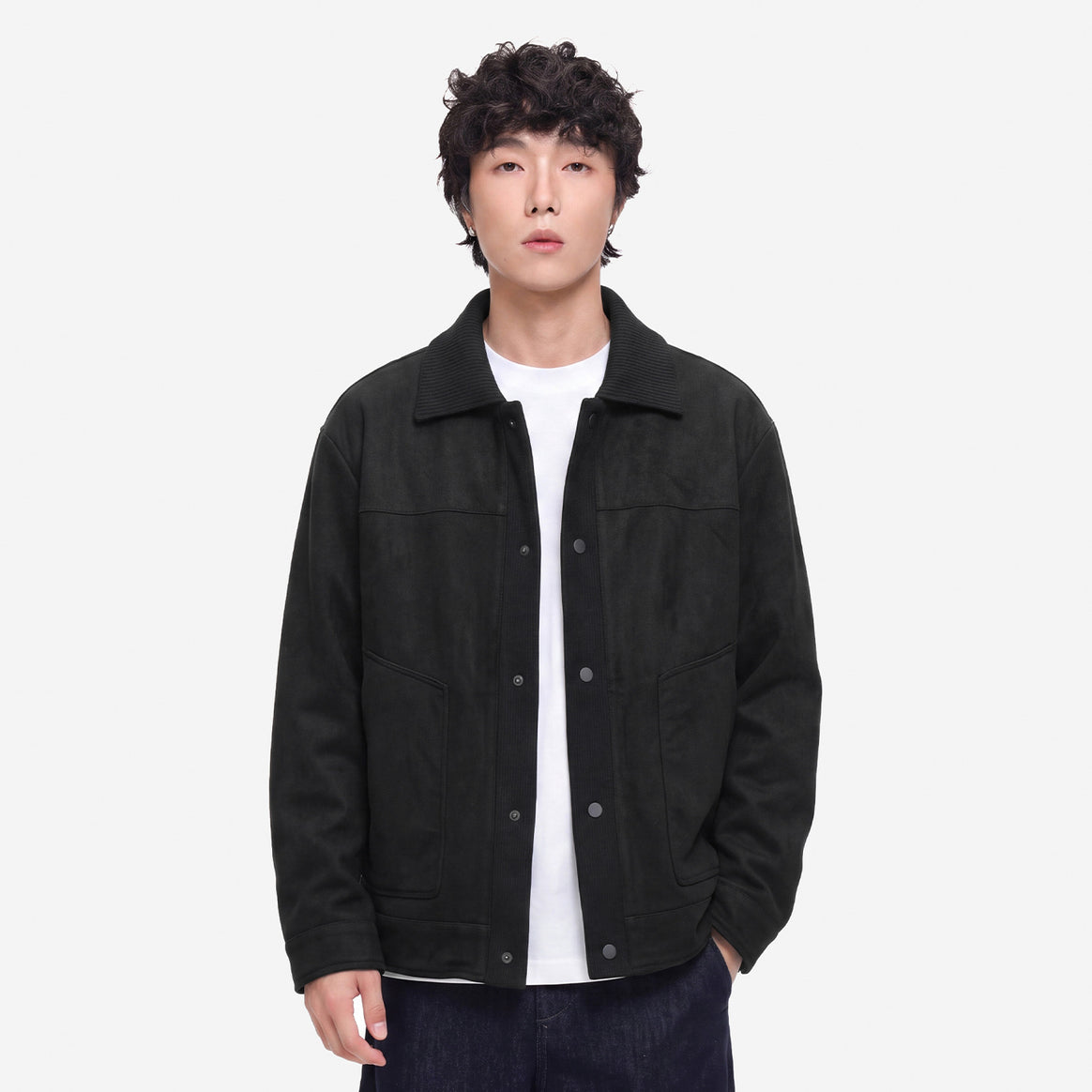 Men's overshirt jacket in suede look with ribbed collar and press stud placket Mune Fashion