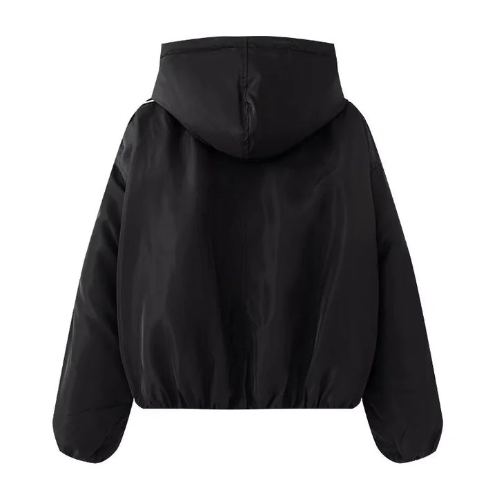 Women's lightweight hooded bomber jacket with contrast stripes, elastic hem, and practical side pockets Mune Fashion