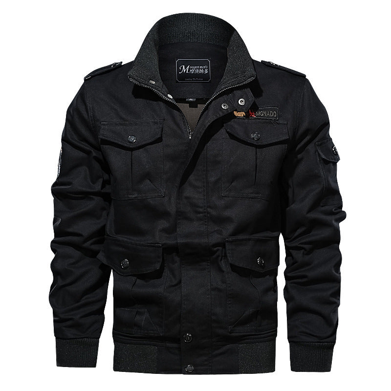 Men's Military-Inspired Canvas Field Jacket with Epaulettes, Multiple Pockets and Ribbed Hem Mune Fashion