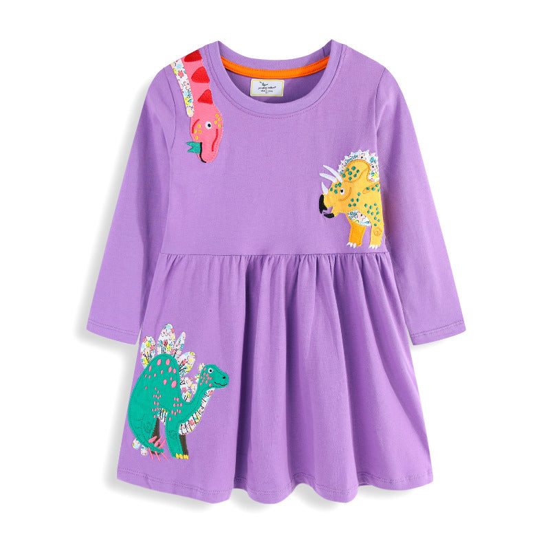 Girl's casual dress with fun dinosaur appliqués Mune Fashion