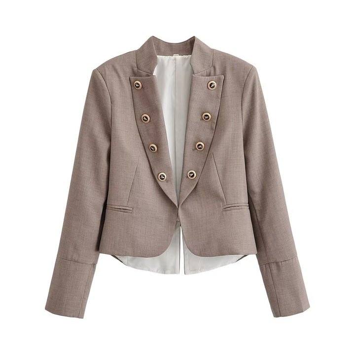 Women's short blazer with tailored silhouette and decorative double row of decorative buttons Mune Fashion