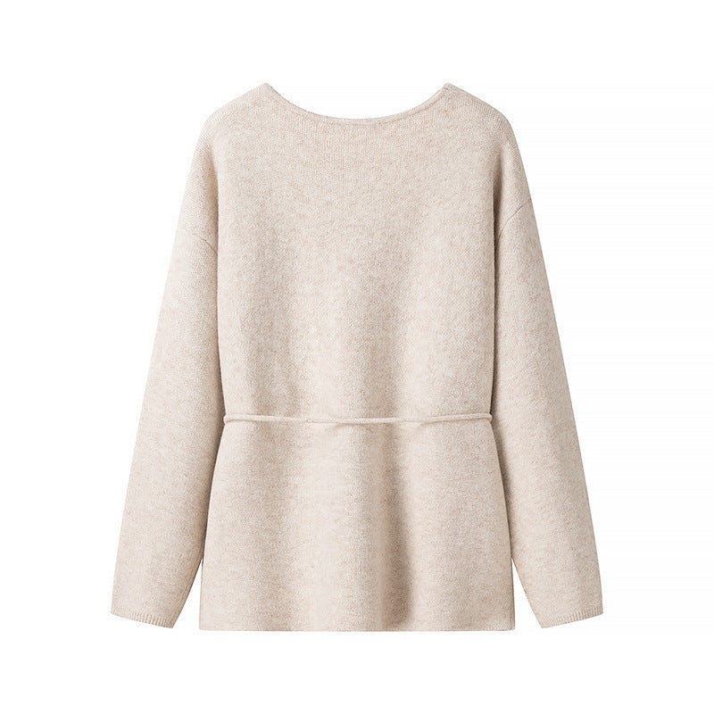 Women's Open Knit Cardigan with Ties and V-neck Mune Fashion