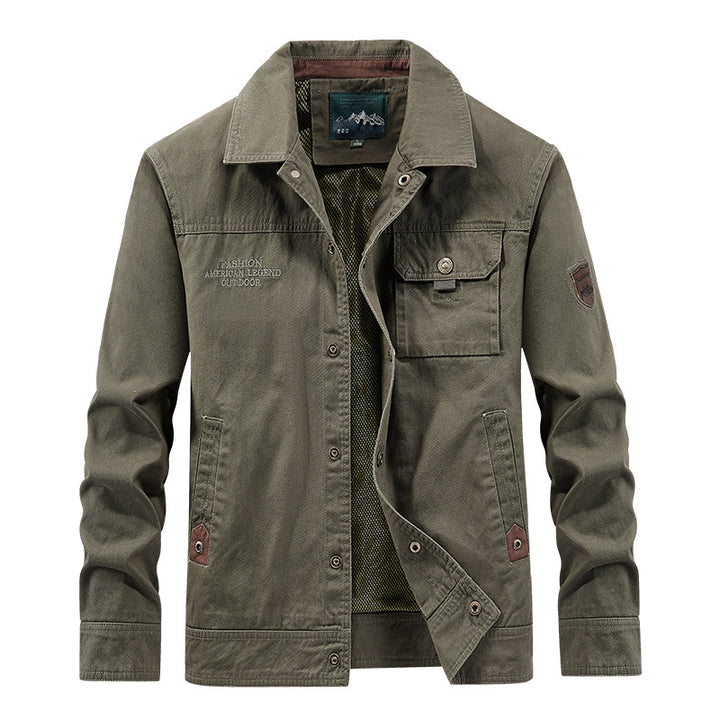 Men's lightweight canvas field jacket with chest flap, breathable mesh lining, and multiple pockets.