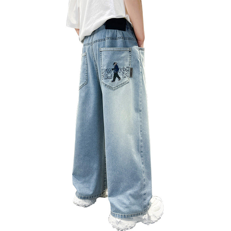 Unisex Wide Cut Denim Pants with Creative Embroidery Design Mune Fashion