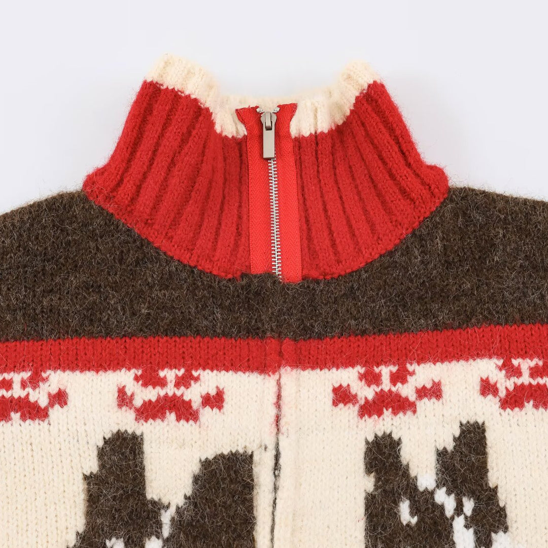 Women's Knit Two-Piece with Zipper Jacket and Flared Wool Blend Skirt Mune Fashion