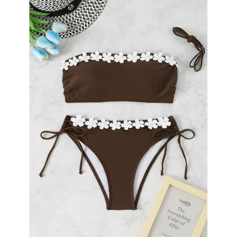 Ladies Bandeau Bikini with Floral Accents Mune Fashion