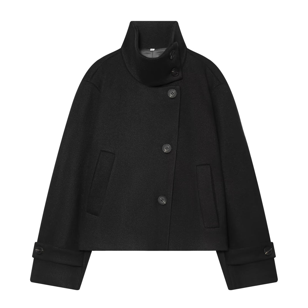 Women's Short Cape Jacket made of Wool Blend with High Roll Neck and Cuff Detail Mune Fashion