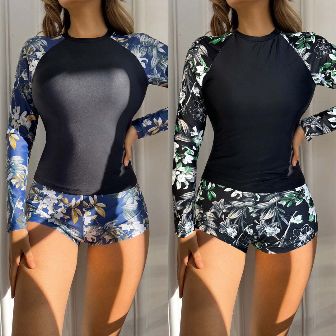Women Sporty Long Sleeve Swimsuit with Floral Design Mune Fashion