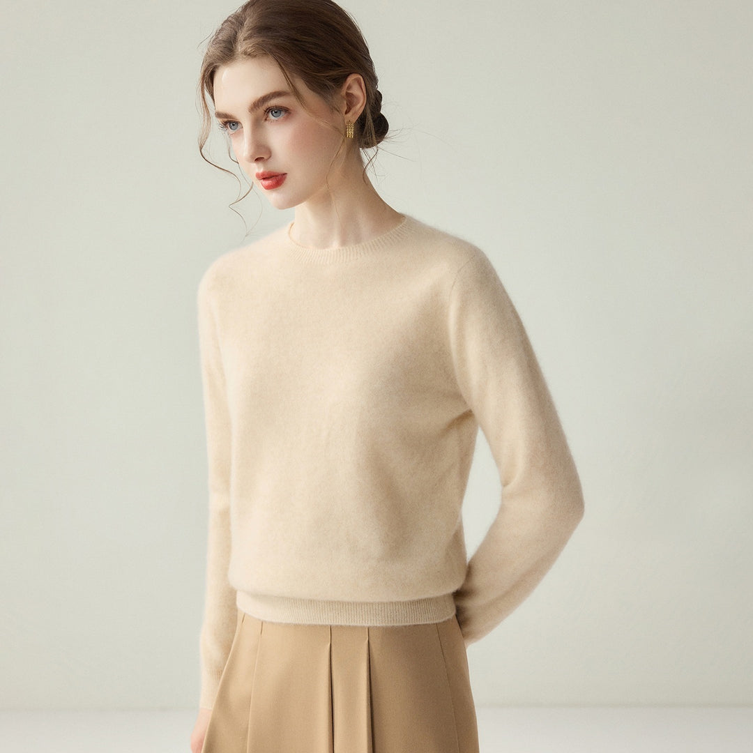 Ladies Lightweight Round Neck Sweater in Cashmere Look with Extra Fine Pile and Ribbed Hem Mune Fashion
