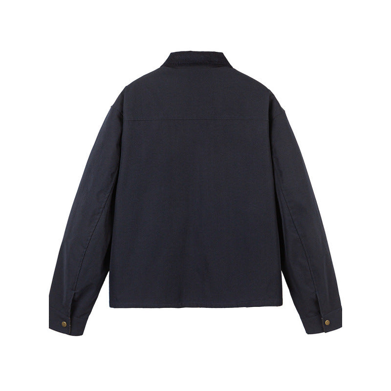 Men's Short Boxy Work Jacket made of sturdy canvas with cord collar and concealed snap button placket Mune Fashion