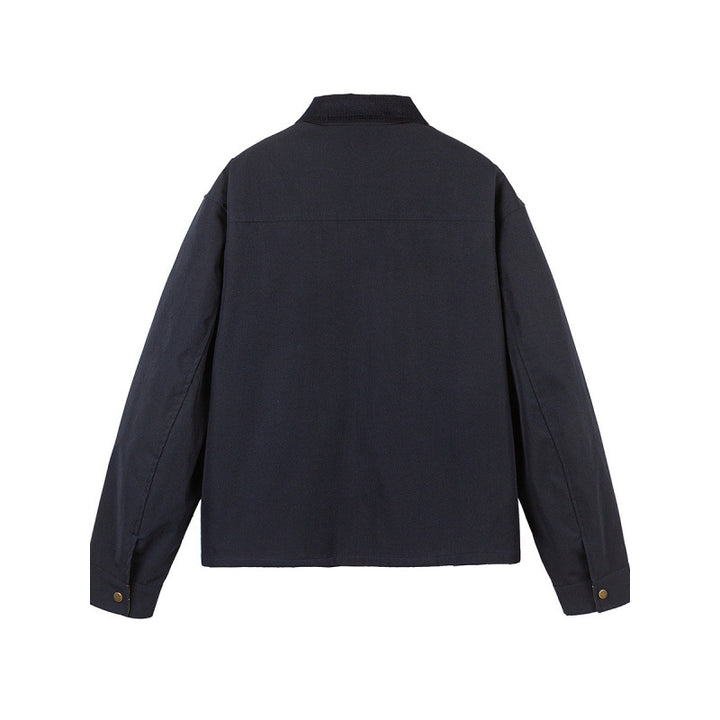 Men's Short Boxy Work Jacket made of sturdy canvas with cord collar and concealed snap button placket Mune Fashion