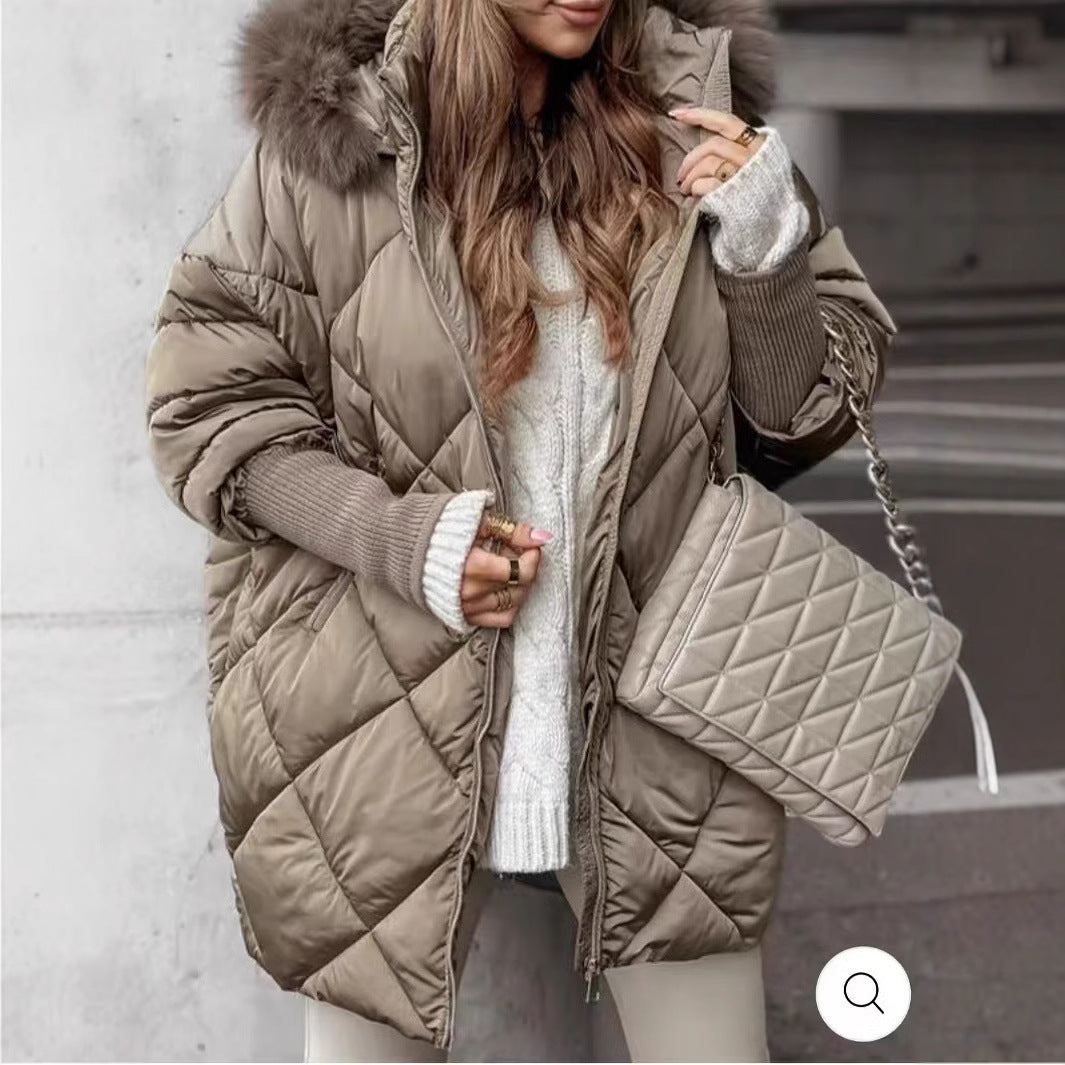 Women Quilted Winter Parka with Removable Hood Mune