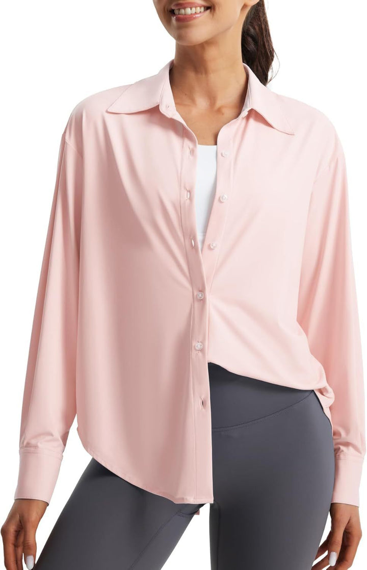 Women Oversize Blouse from Stretch Microfiber with Shirt Collar Mune Fashion
