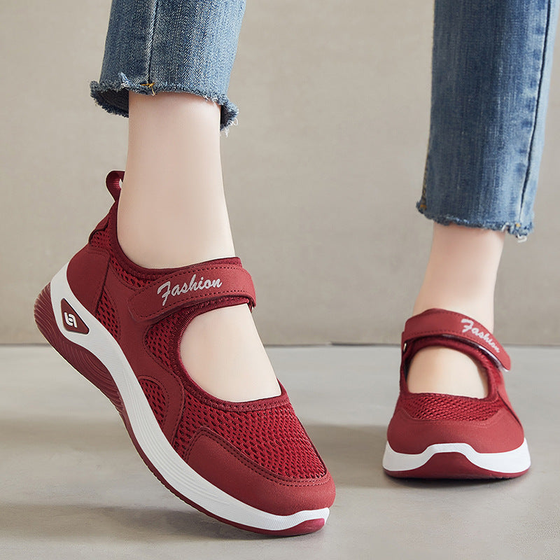 Women's breathable Mary-Jane walking shoe with velcro closure, seamless mesh upper and shock-absorbing lightweight sole Mune Fashion