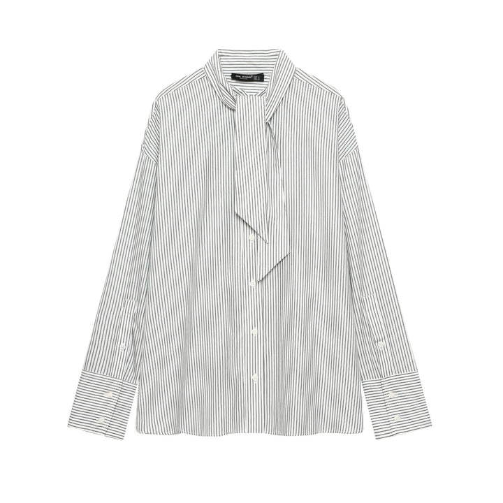 Women nan striped blouse with tie, concealed button placket and oversized cut Mune Fashion