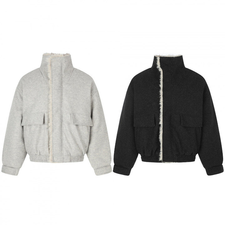 Ladies Short Wool Blend Flight Style Blouson with Teddy Lining and Patch Pockets Mune Fashion