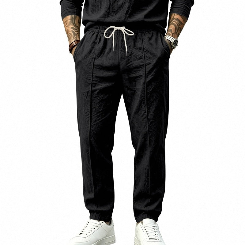 Men's Tapered Casual Pants with Drawstring, Crease and Elastic Hem Mune Fashion