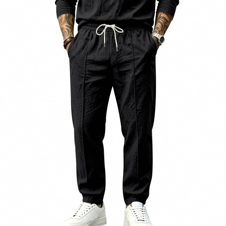 Men's Tapered Casual Pants with Drawstring, Crease and Elastic Hem Mune Fashion