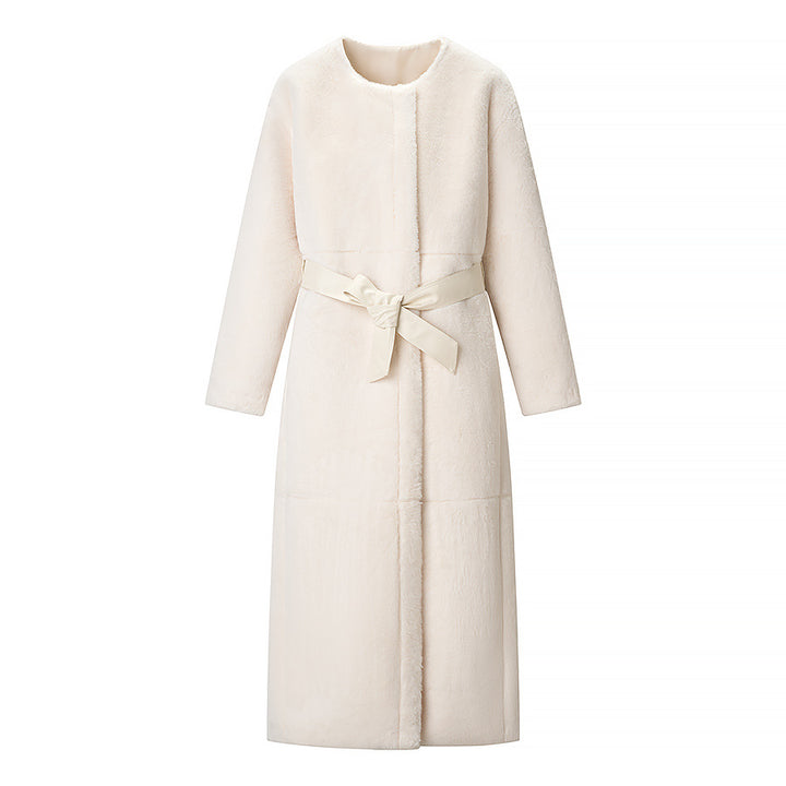 Women Maxilength Oversized Teddy Coat with Minimalist Stand Collar and Concealed Snap Button Placket Mune Fashion