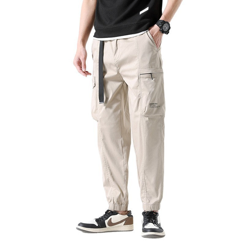 Men's Lightweight Utility Cargo Pants in Jogger Style with Integrated Belt Strap and Zipper Pockets Mune Fashion