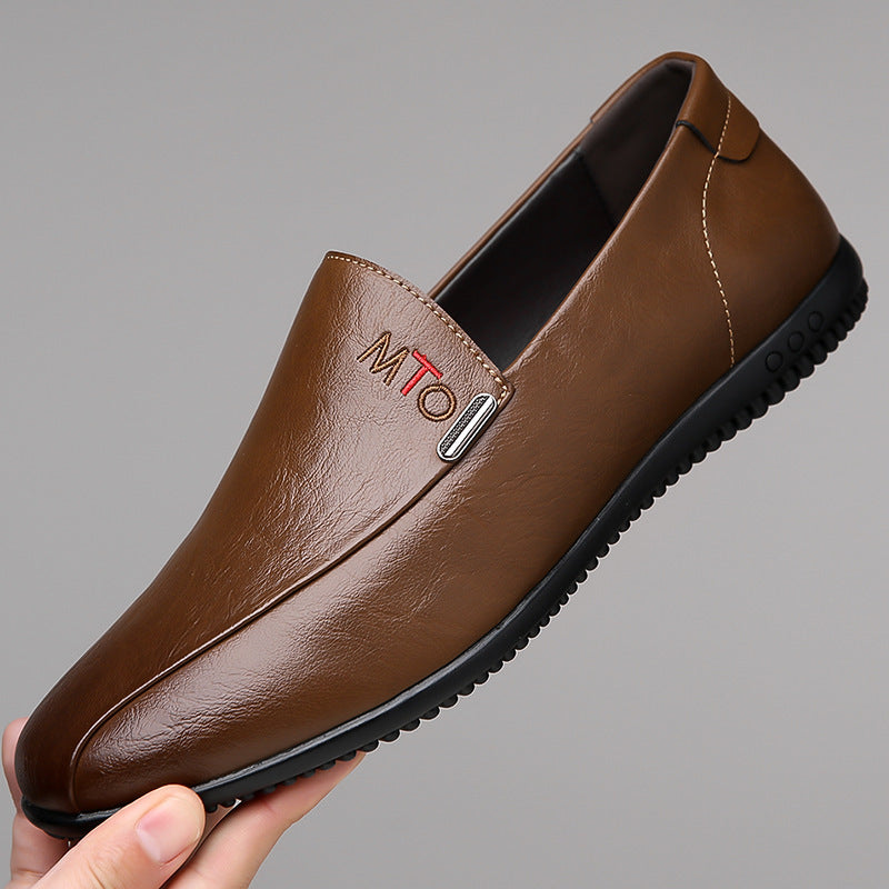 Men's Elegant Leather-Look Loafers with Flexible Nubby Rubber Sole Mune Fashion