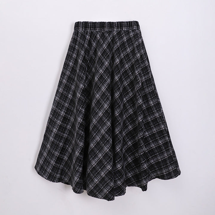 Women's flared checked midi skirt with a full drape and elasticated comfort waistband.
