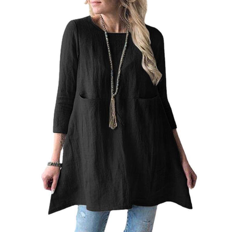 Women's Casual A-Line Tunic with Three-Quarter Sleeves and Pockets Mune Fashion
