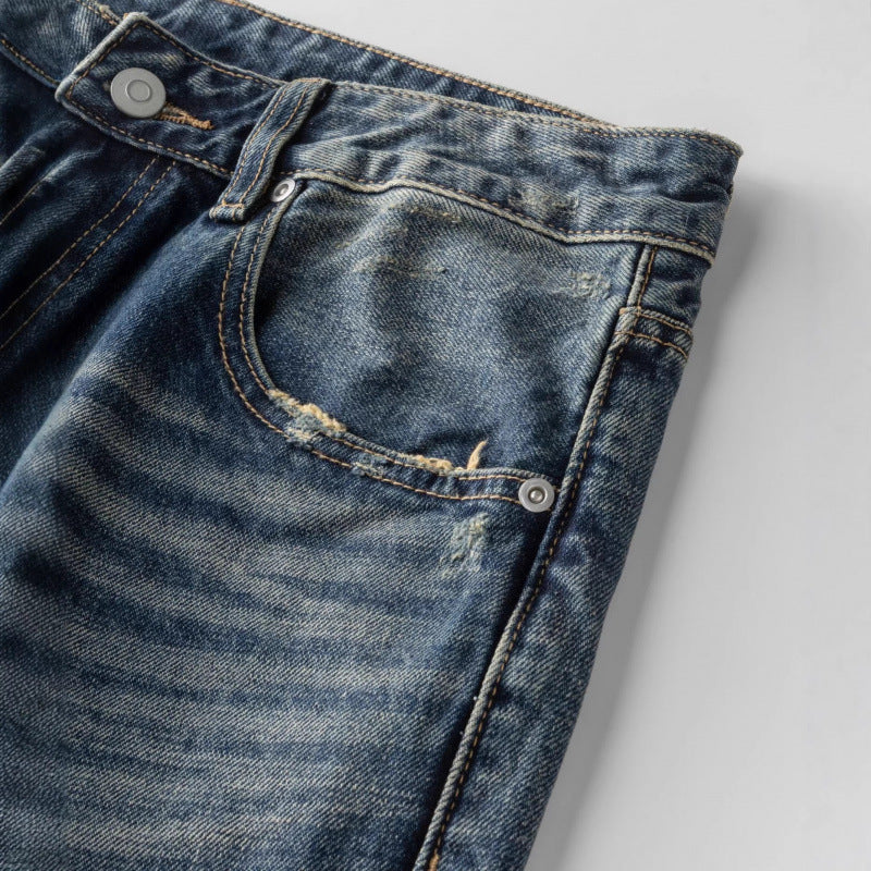Men's loose vintage jeans with high waist and pronounced used wash Mune Fashion
