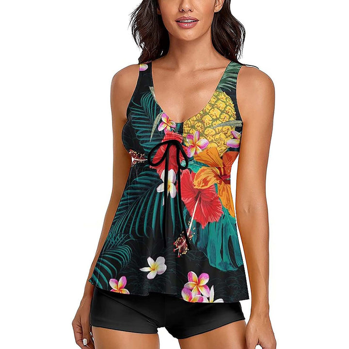 Ladies Tankini Set with Fashionable Floral Print and Ruffles Mune Fashion