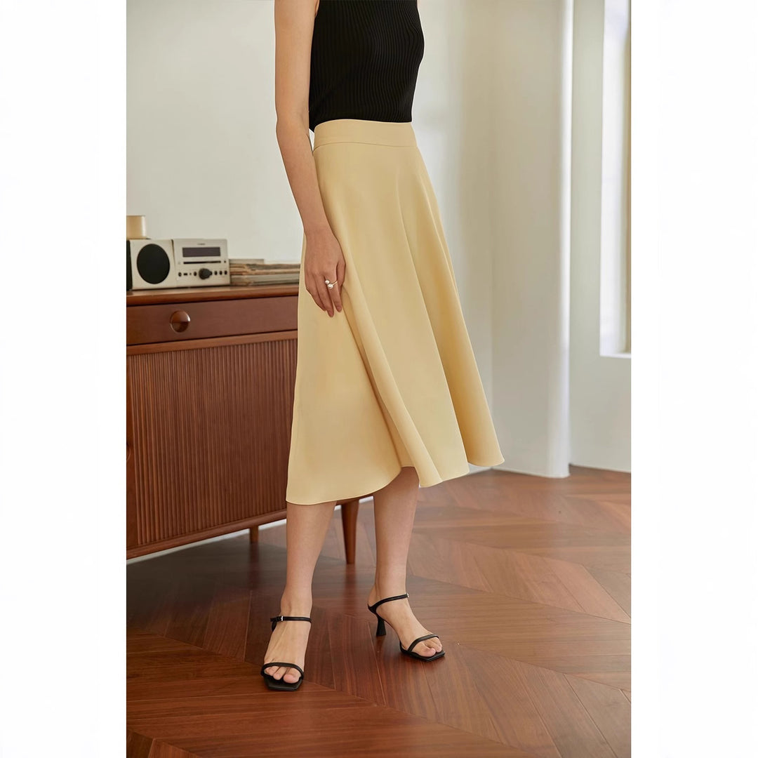 Women Elegant Midi Skirt with Flowing Cut Mune Fashion