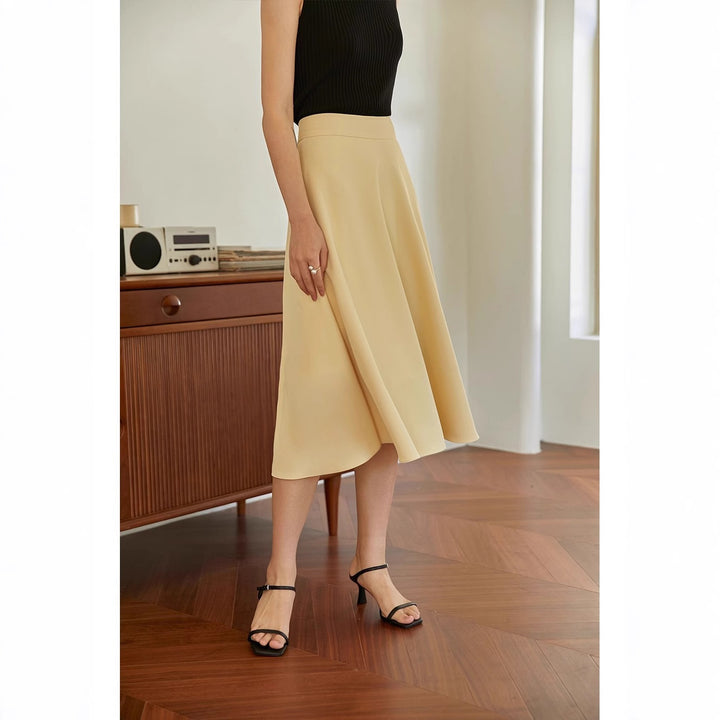 Women Elegant Midi Skirt with Flowing Cut Mune Fashion