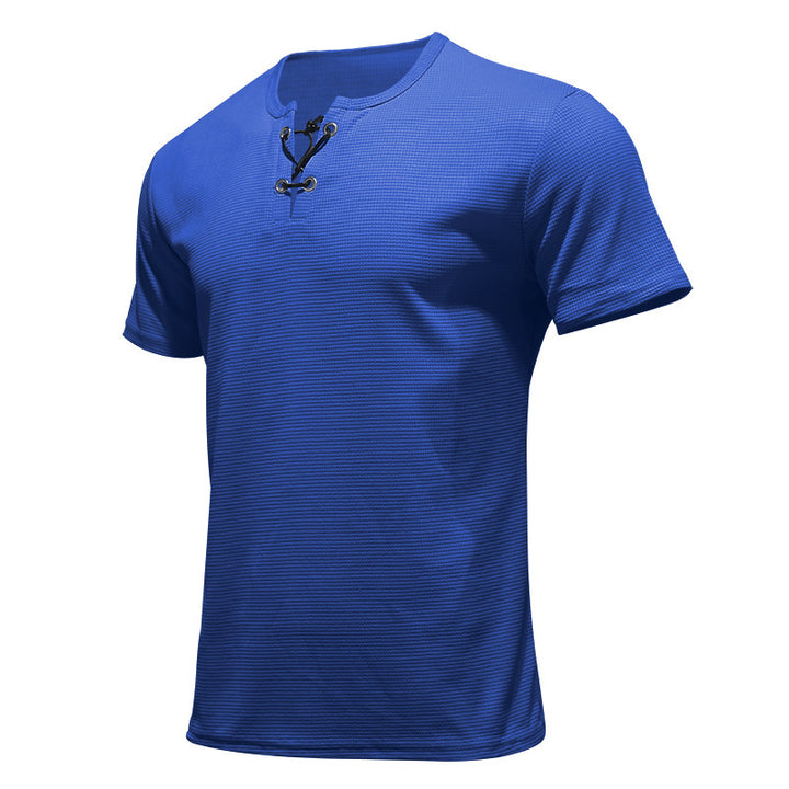 Men's short-sleeve shirt with lace collar, metal eyelets, and fine structured jersey Mune Fashion