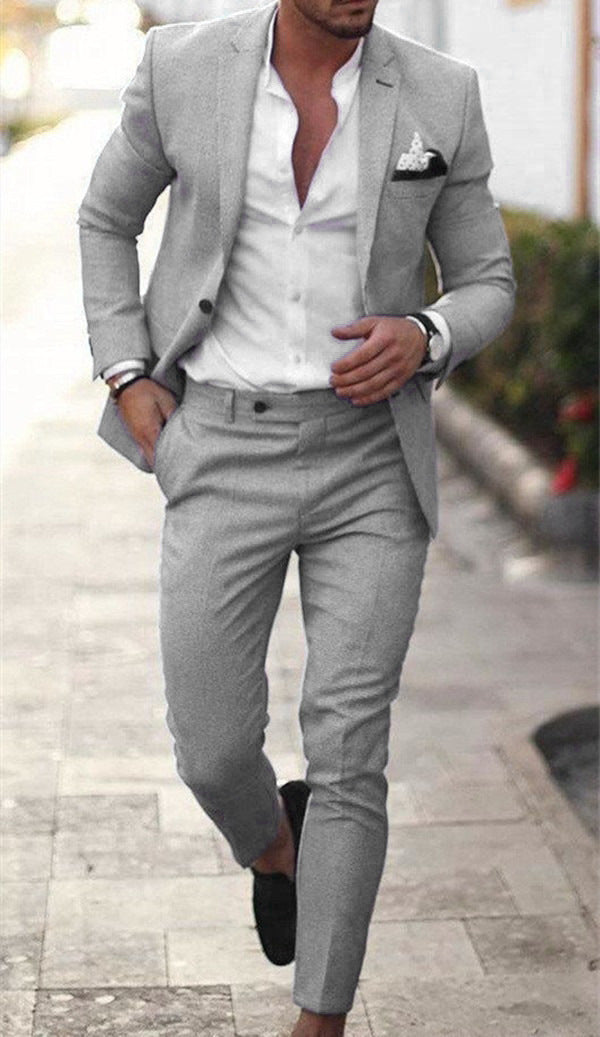 Men's tailored linen suit set with single-breasted blazer and slim chino pants Mune Fashion