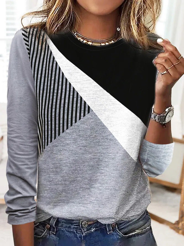 Ladies Colorblock sweatshirt with diagonal panel look and stripe trim Mune Fashion