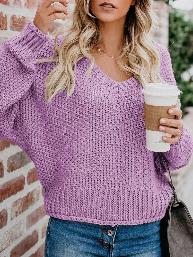 Women’s Oversize Chunky Knit Sweater with V-Neck and Ribbed Hem Mune Fashion