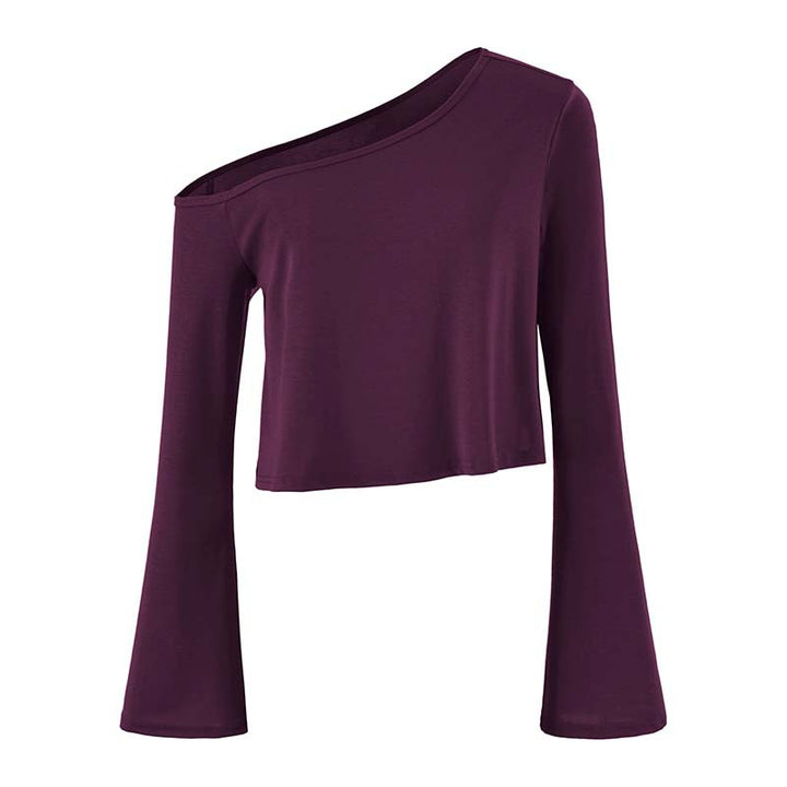 Women's Cropped Off-Shoulder Long Sleeve with Flared Trumpet Sleeves made of Jersey Mune Fashion