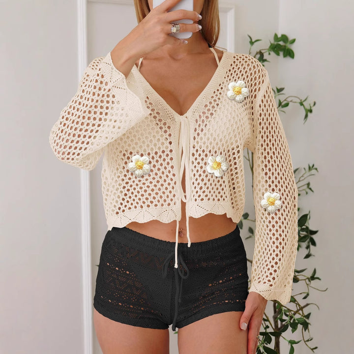 Women's lightweight crochet jacket with floral detail Mune Fashion
