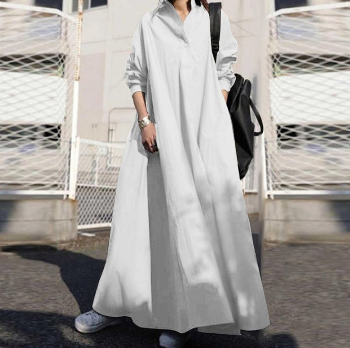 Women's Oversized Shirt Dress in A-Line with Shirt Collar Mune Fashion
